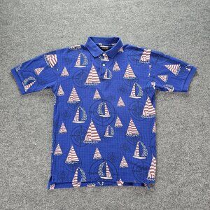 Croft & Barrow Polo Shirt Mens Small Blue Vintage Sailboat Patriotic‎ C&B Sport